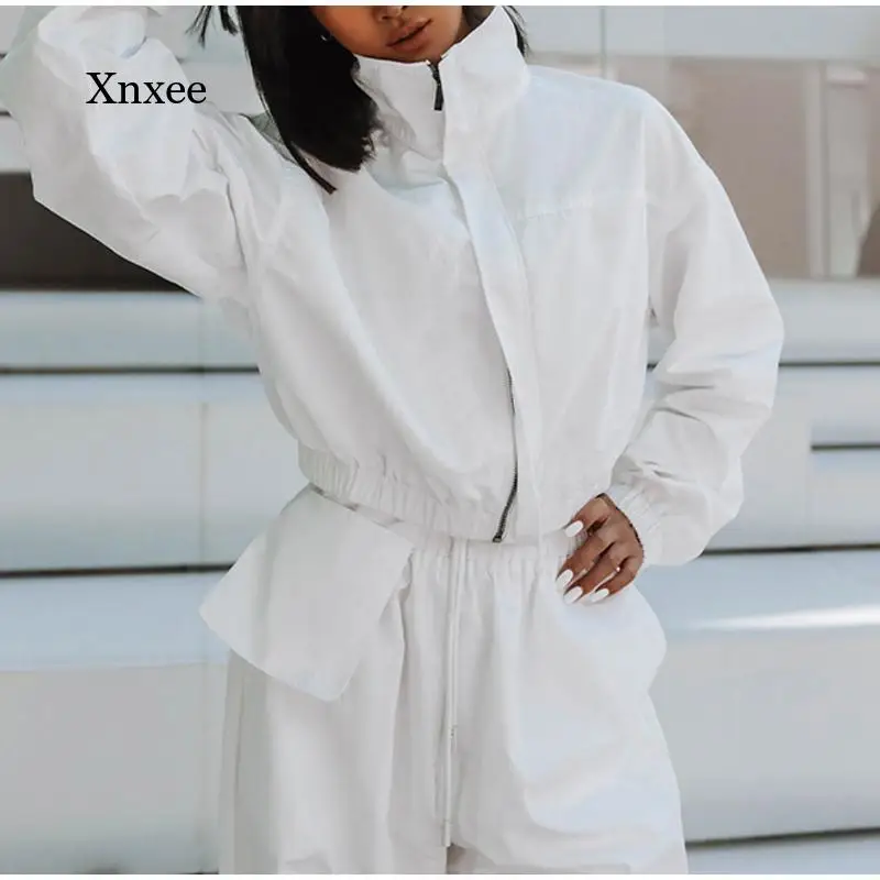 Spring and Autumn Women's Fashion Two-Piece Sportswear Suit Retro Zipper Jacket Jacket and Overalls