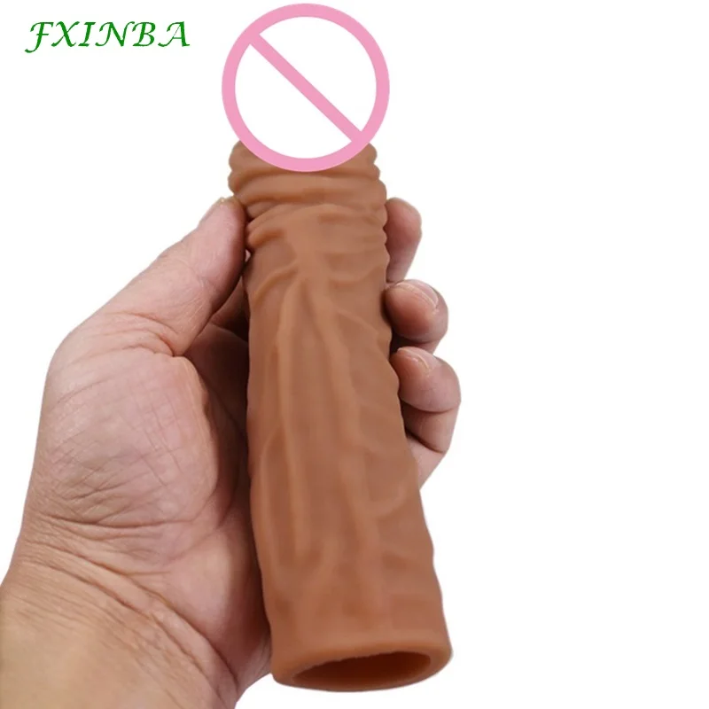 FXINBA New Realistic Penis Extender Sleeve Reusable Condoms Adult Sex Products For Men Delay Enlargement Intimate Goods