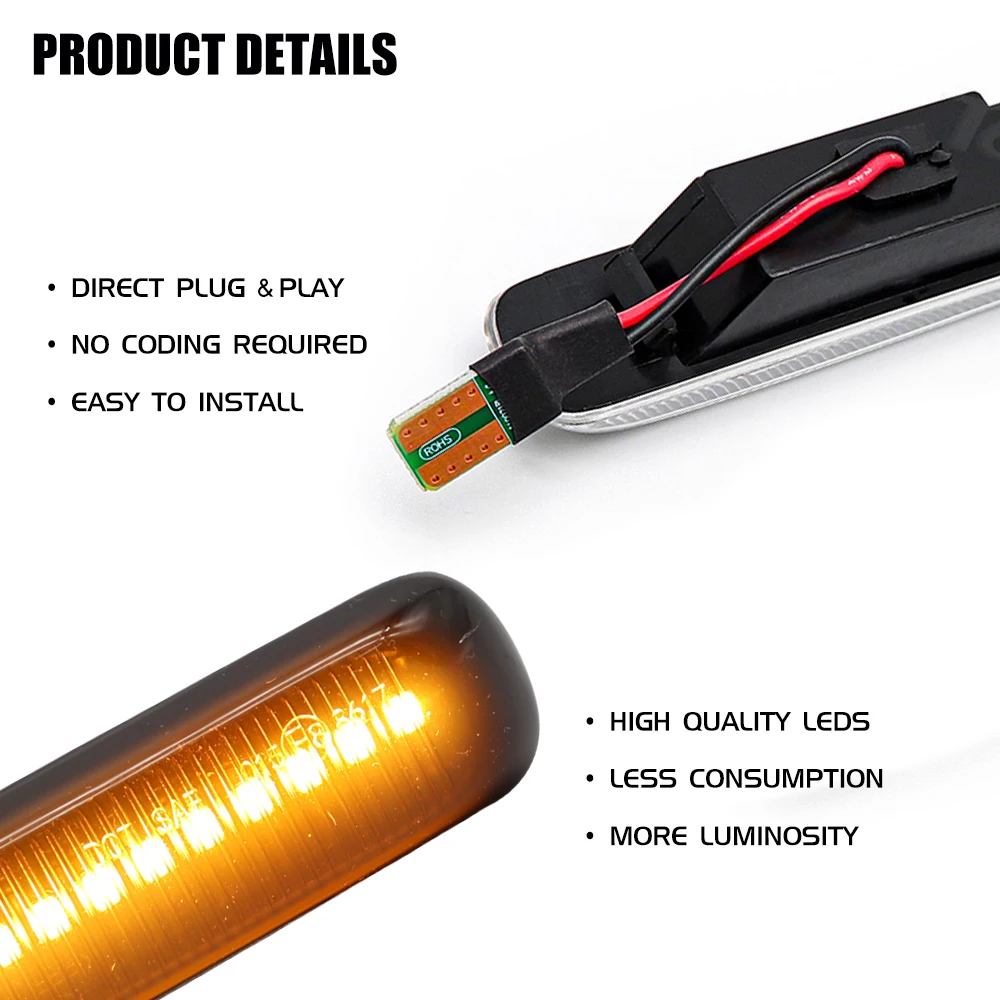 For BMW E46 3 Series Limo Coupe Compact Cabriolet Touring Dynamic Side Marker Turn Signal Lights Indicator Amber Repeater Lamp