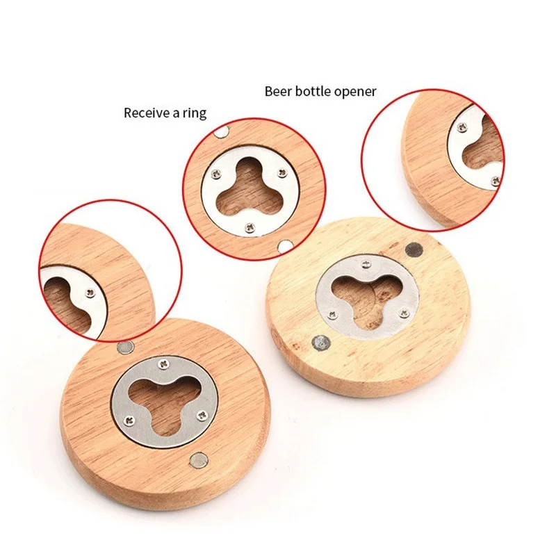 

100Pcs/Lot Wooden Round Shape Bottle Opener Coaster Fridge Magnet Decoration Beer Bottle Opener Factory wholesale