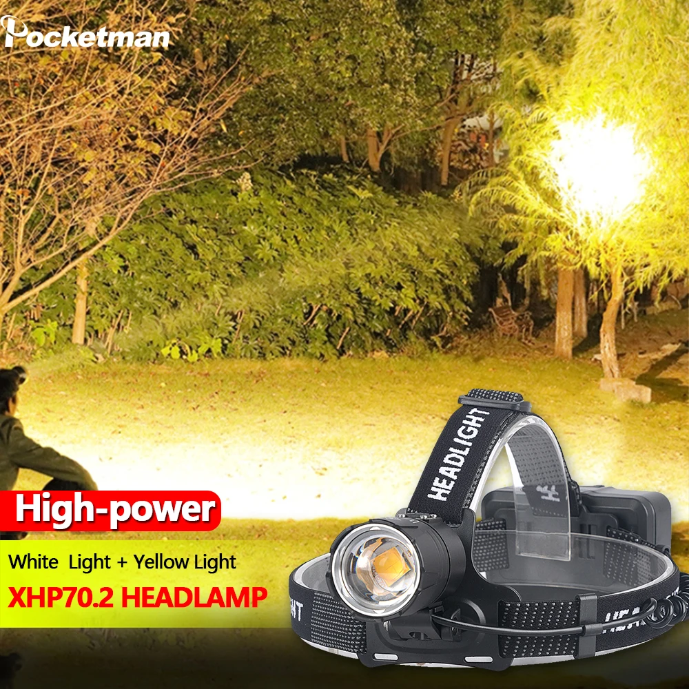 

Headlamp Most Powerful Yellow/White Light Outdoor Headlight Headlamps Head Lamp Zoomable Running Fishing Camping