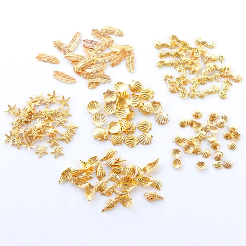 

12 Grids/Box Mixed Glitter Golden Ocean Metal Charms Nail Art Decoration Filler Small Starfish Star for Shell for Sun Co