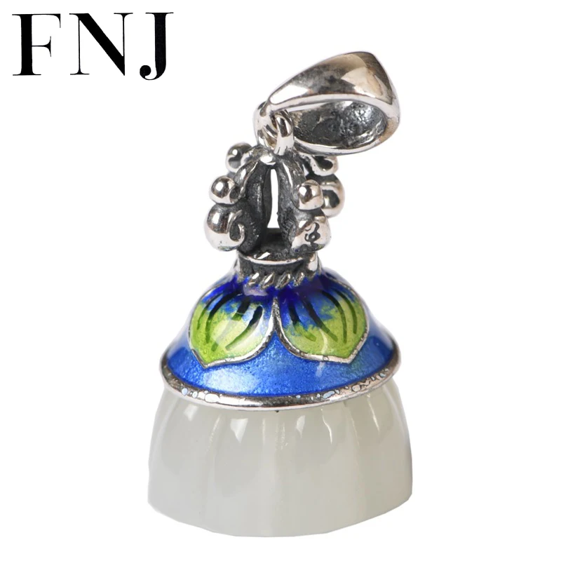 FNJ Lotus Jade Pendant 925 Silver Original Pure S925 Sterling Silver Pendants for Jewelry Making Women