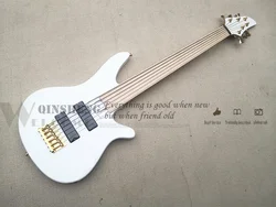 Pesell Factory Custom 6 Strings Bass Guitar  irregularity Bass White Body Gold bridge Fretless maple fingerboard