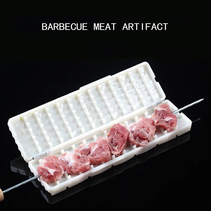 

50pcs/lot Practical Multi-functional BBQ Meat Skewer ABS Plastic Meat String Device Meat Skewer Kebab Maker Box Meat Tools