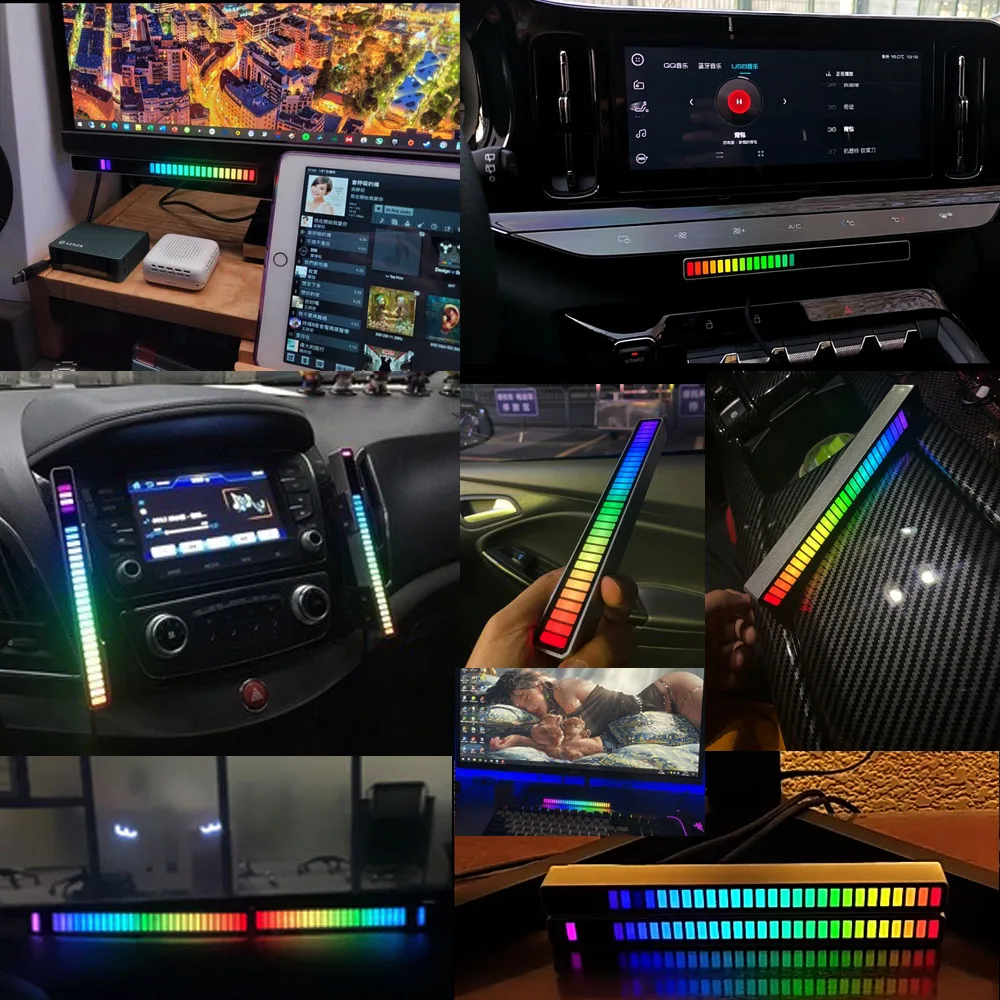 DC5V Pickup Lamp Auto Interieur Wijziging Desktop Audio Spectrum Rgb Voice Control Led Muziek Ritme Sfeer Licht