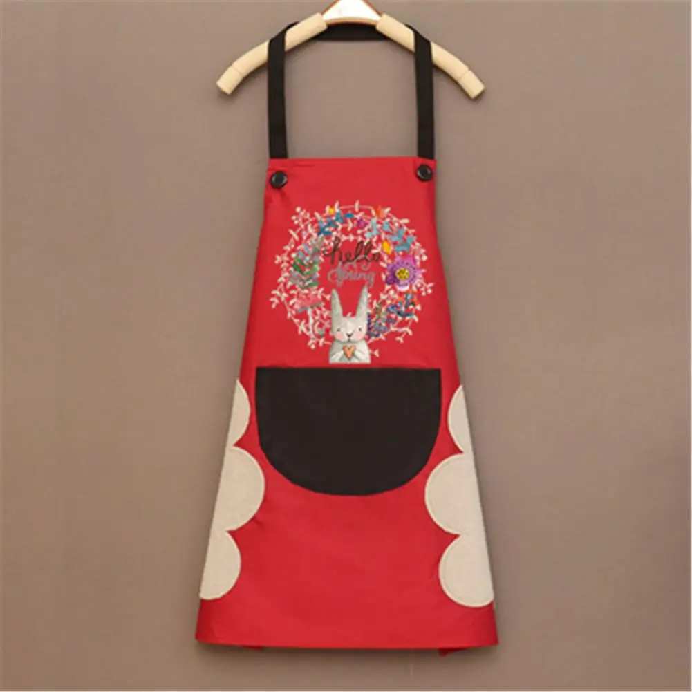 Kitchen Apron Wipeable Waterproof Oil-Proof Cartoon Wreath Rabbit Kitchen Apron for Women Baking Accessories