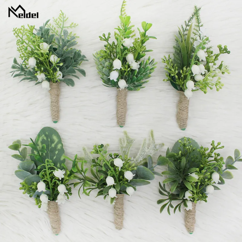 Meldel Boutonniere Xòe Chân Hoa Rừng Xanh Cưới Boutonniere Khuy Áo Cưới Người Lập Kế Hoạch Hôn Nhân Corsages Thổ Cẩm