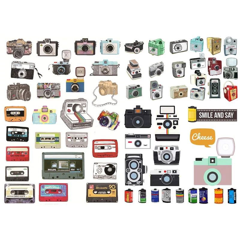 1 PCS Retro Film Camera Tape Decor Cute Aesthetic Book Journal Stickers Scrapbooking Stationery Sticker Flakes Art Supplies