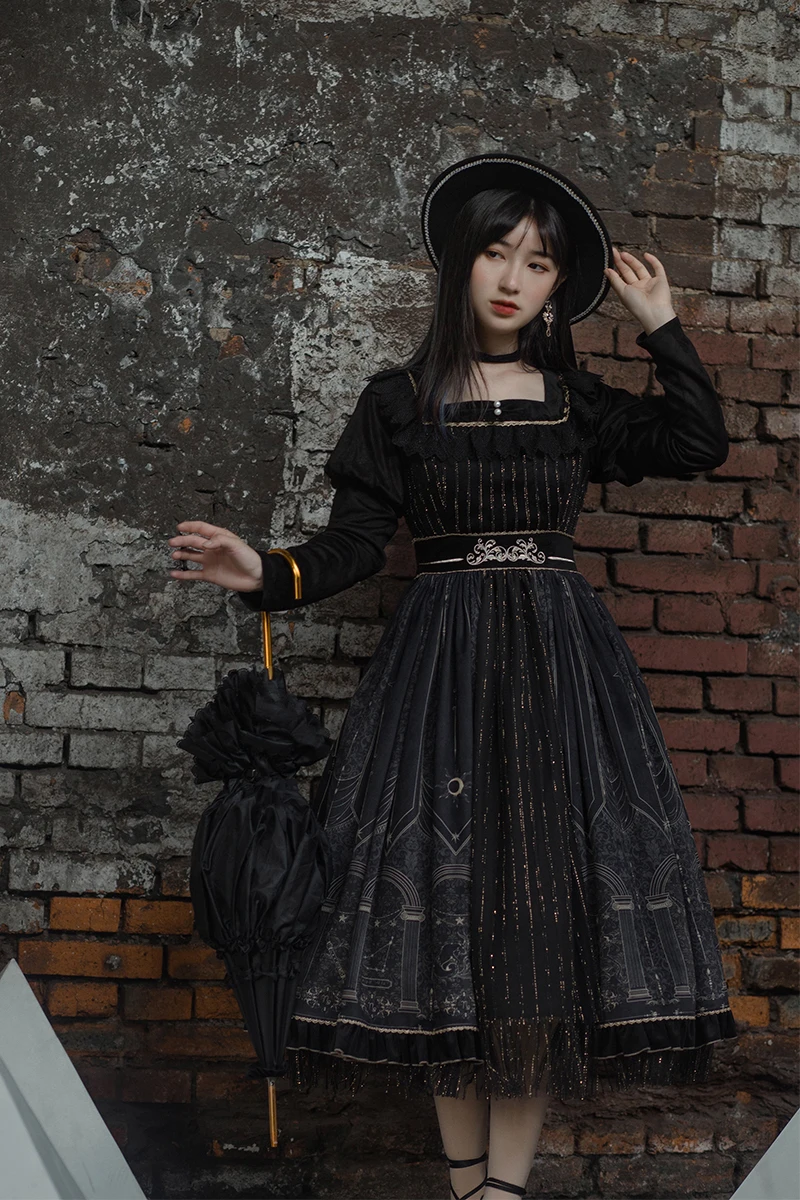 Gothic palace süße prinzessin lolita kleid vintage herbst hohe taille druck viktorianischen kleid kawaii mädchen gothic lolita cos loli