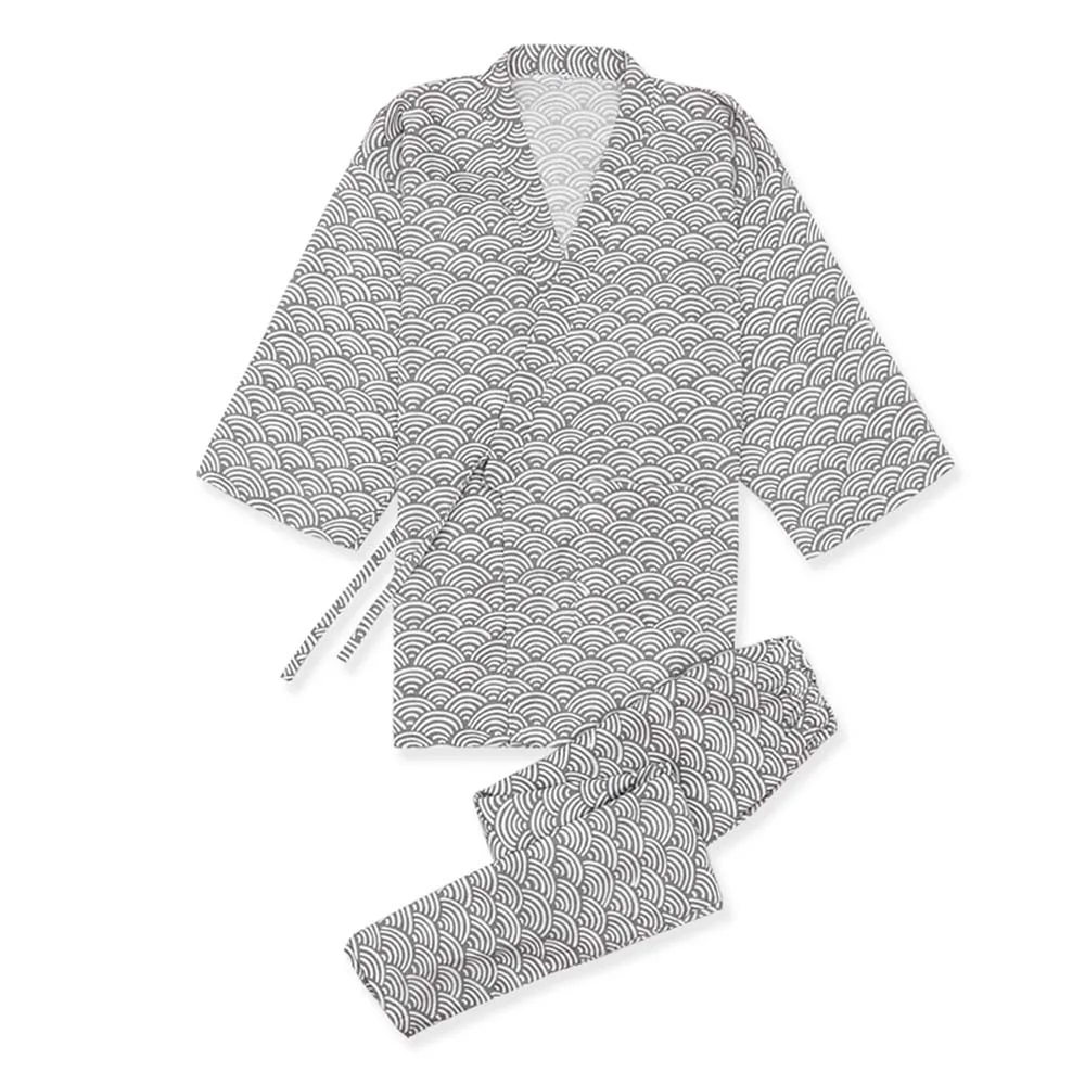 Pijama Kimono japonés de talla grande para hombre, pantalones informales de algodón de manga larga, traje de dos piezas para el hogar, ropa de