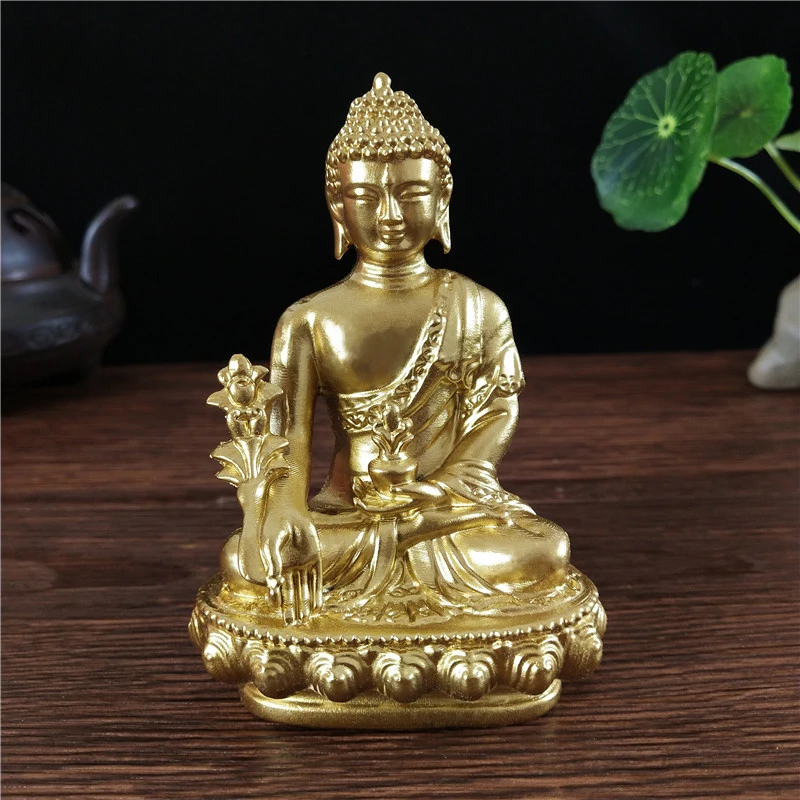 Goldn Medicine Buddha Statue With Necklace Ornament Resin Feng Shui Lucky Buddha Sculpture Home Office Garden Decoration Gifts view 4