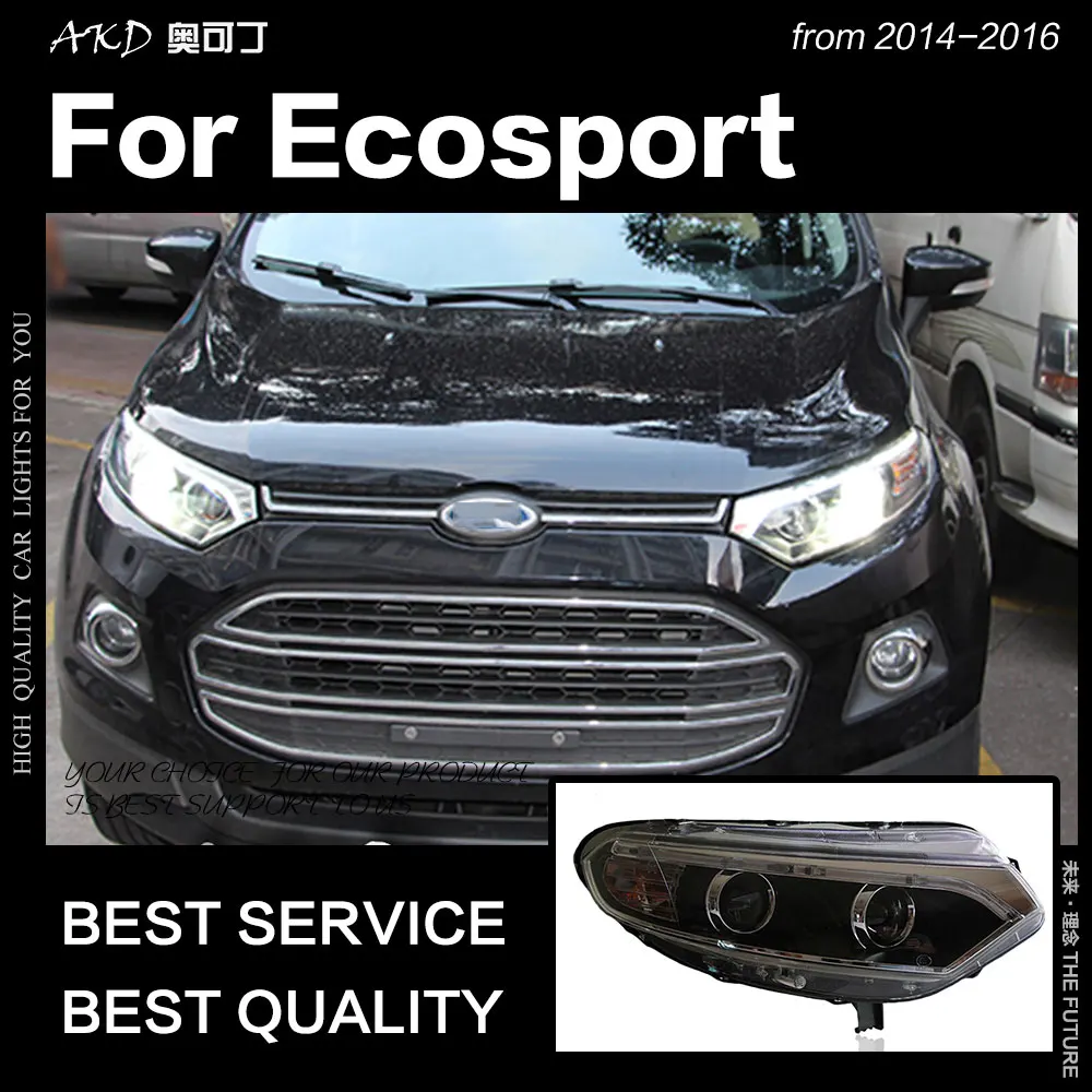 AKD Car Styling for Ford Ecosport Headlight 2014 up Ecosport LED Headlight DRL Hid Head Lamp Angel Eye Bi Xenon Beam Accessories