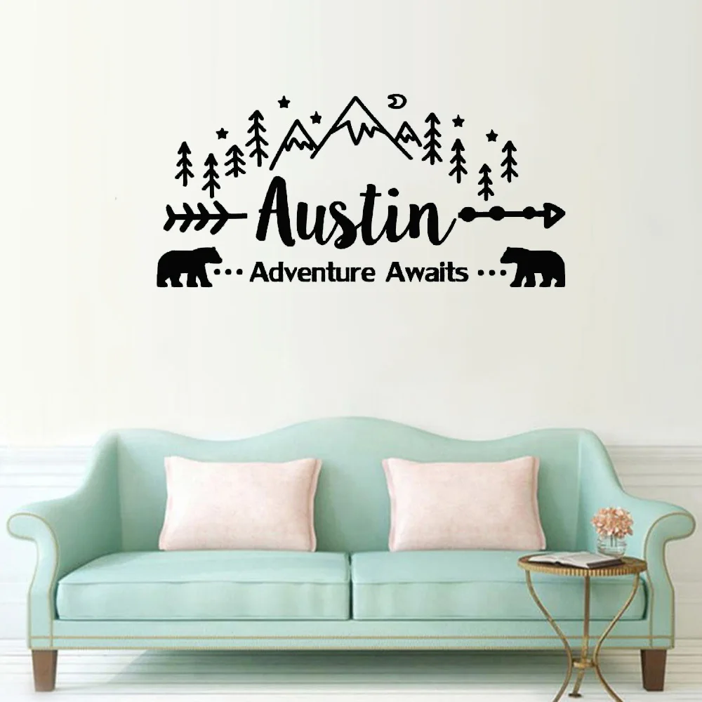 

Adventure Awaits Wall Decal Personalized Name Vinyl Sticker Decals Custom Name Mountain Nursery Rustic Decor Kids Room