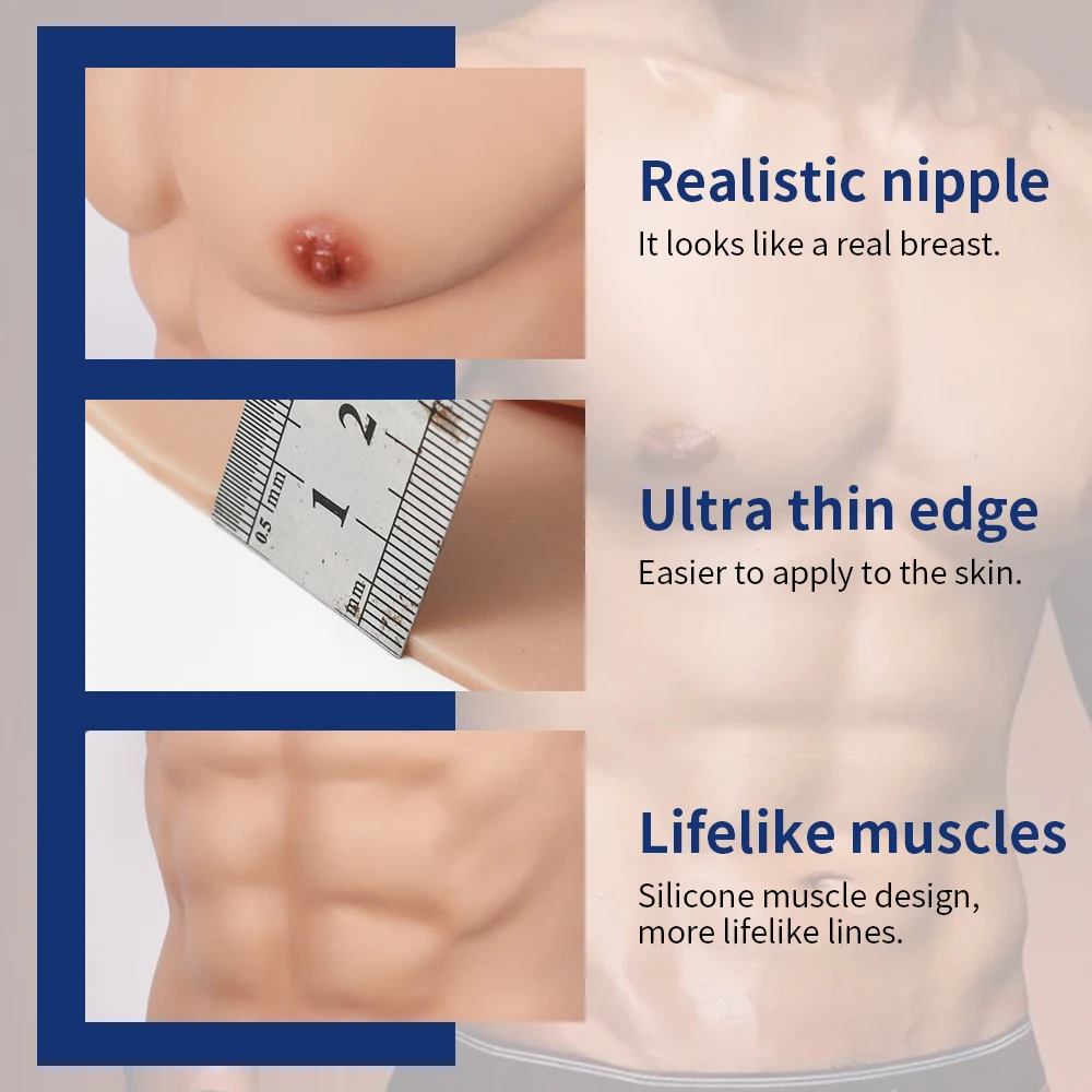 KUMIHO Sixth Generation Silicone False Abdominal Muscle False Pectoral Muscle Man Breast Strong Muscle Line Can exhale S/L Size