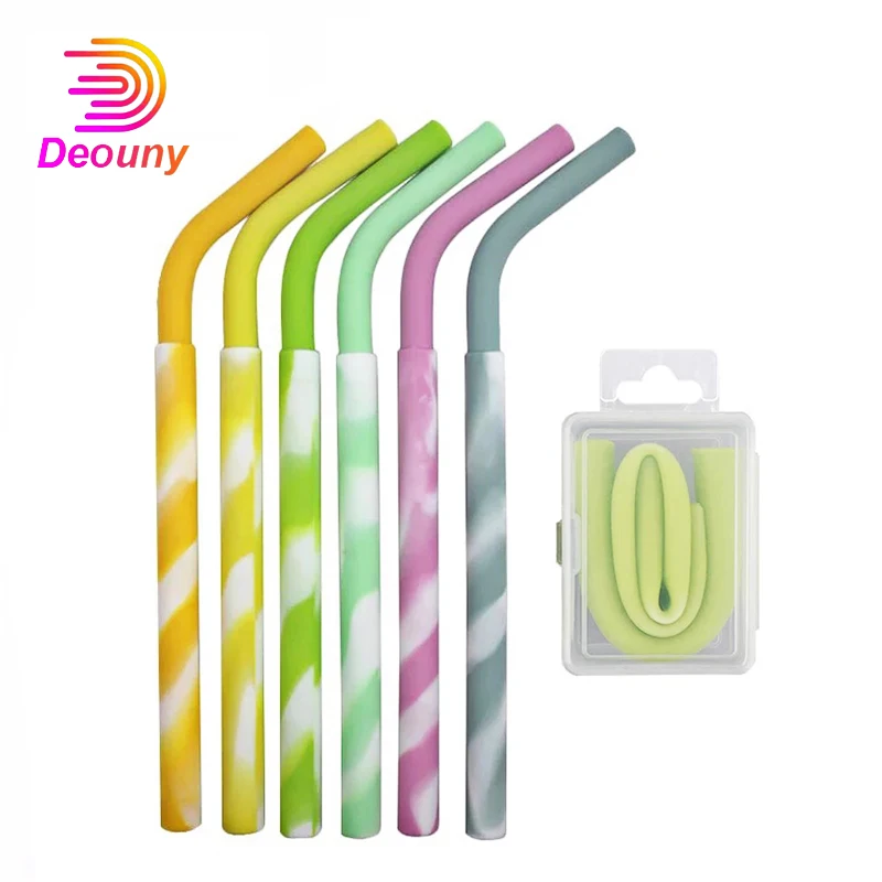 DEOUNY Reusable Elastic Straw Silicone Drinking Eco Friendly Portable Straws With Bag 1PCS Bar Accessories