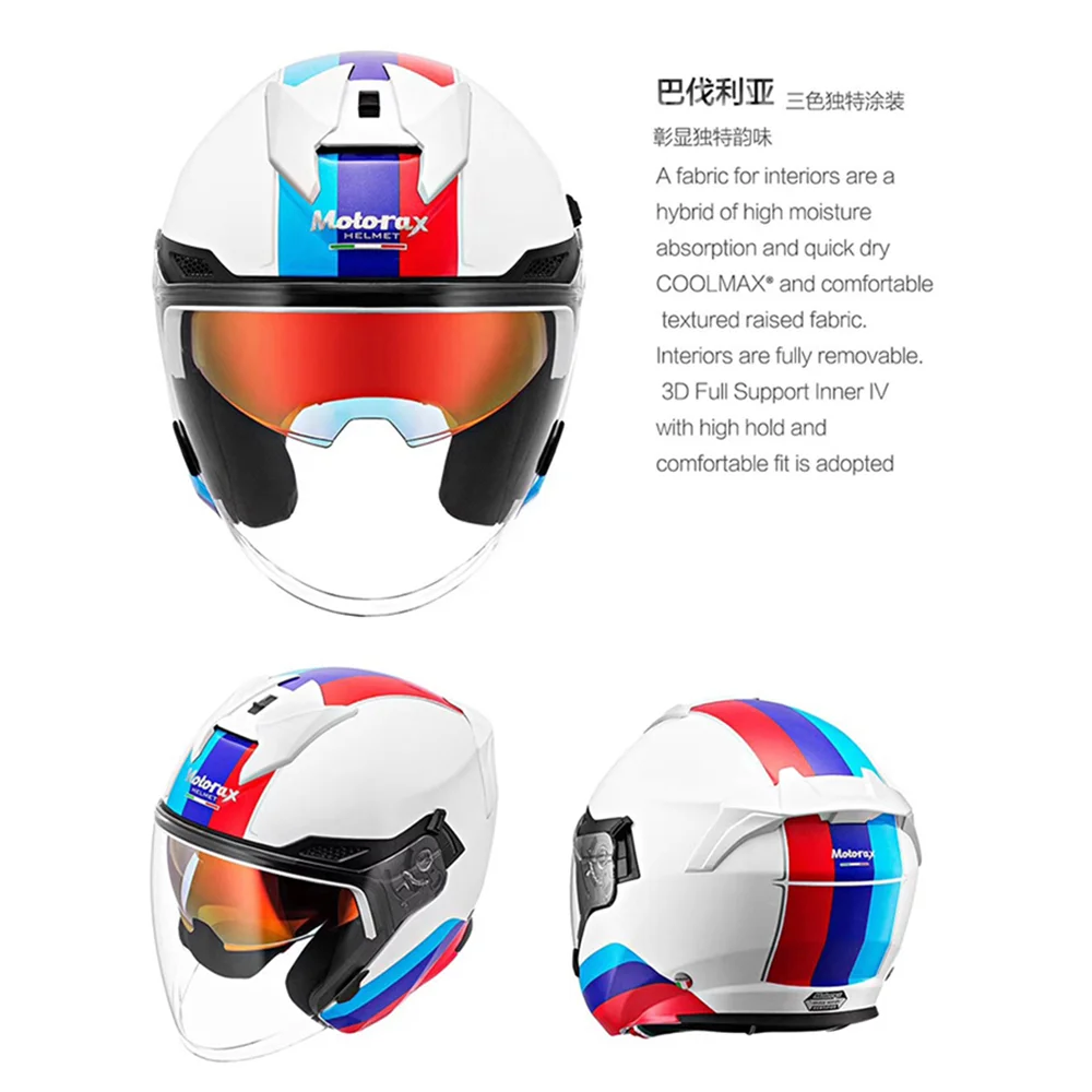 MOTORAX Open Face Helmet Motorcycle Casco Moto Double Lens Motocross DOT Certification Motorcycle Helmet Four Seasons Casco Moto