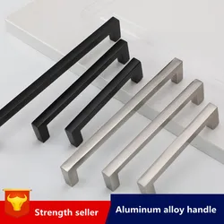 Black Cabinet Handles Kitchen Door Handles Drawer Knobs Aluminum Alloy Wardrobe Door Handles Brushed Modern Style Hardware