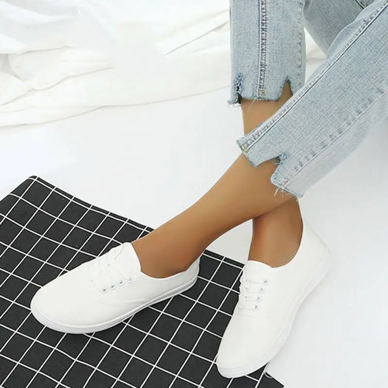 2021 spring Loafers canvas Shoe Sneakers For Women Shoes Breathable Women's Casual Shoes Lace up Solid color Woman Shoes 35-41