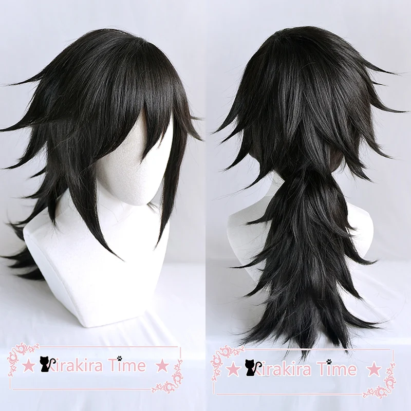 Tomioka Giyuu Cosplay Wig Short Black Ponytail Wig Anime Heat Resistant Hair Cosplay Costume Wigs + Wig Cap