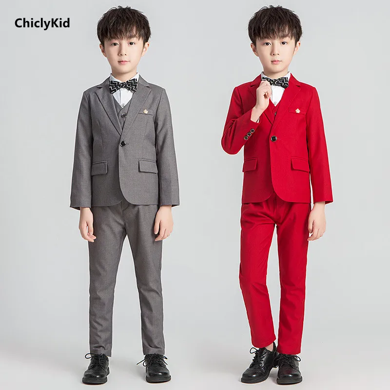 

Boys Tuxedo Solid Suits Kids Formal Dress 4 Pcs Sets Child Gentlemen Wedding Clothes Party Toddler Blazer Pant Costumes Outfits