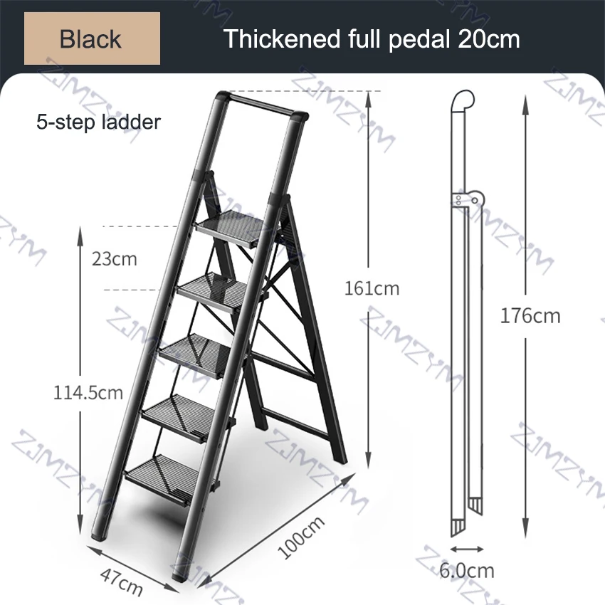 Escalera telescópica multifuncional de aleación de aluminio, escalón ligero de 5 escalones, rodamiento de 150KG, plegable, para el hogar