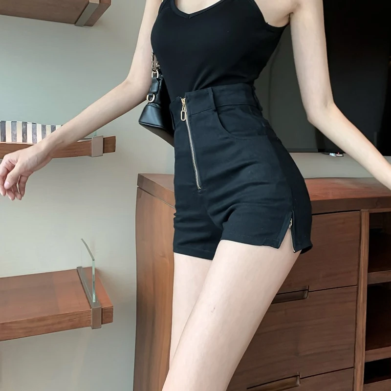 Sexy Black Denim Shorts Women Summer Bodycon Elastic High Waist Cute Blue Jeans Shorts Ladies Korean Zipper 2022 Booty Shorts