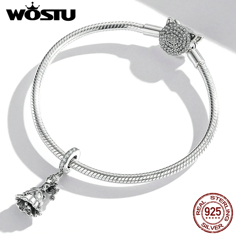 WOSTU 2021 925 Sterling Silver Vintage Little Princess Zircon Pendant Charm Beads Fit Original Bracelet DIY Jewelry CQC1978