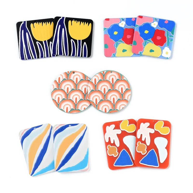 50PCS Acetate Relief Van Gogh Abstract Painting Jewelry Accessories Hand Made Earrings Connectors DIY Pendant Components Charms