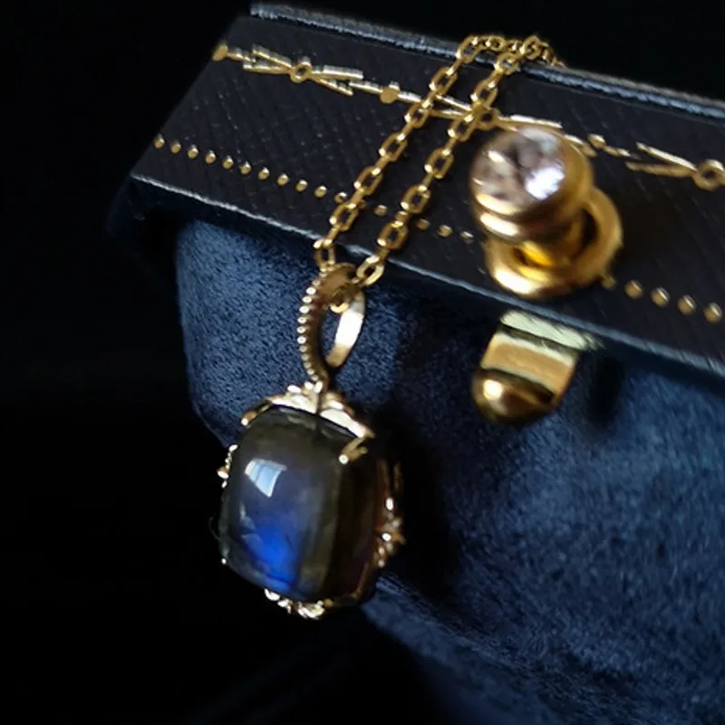 BOCAI 2021 جديد إمرأة الموضة قلادة فضية 925 ريترو محفورة نمط الطبيعية اللابرادوريت/قلادة من الأحجار الكريمة للمرأة