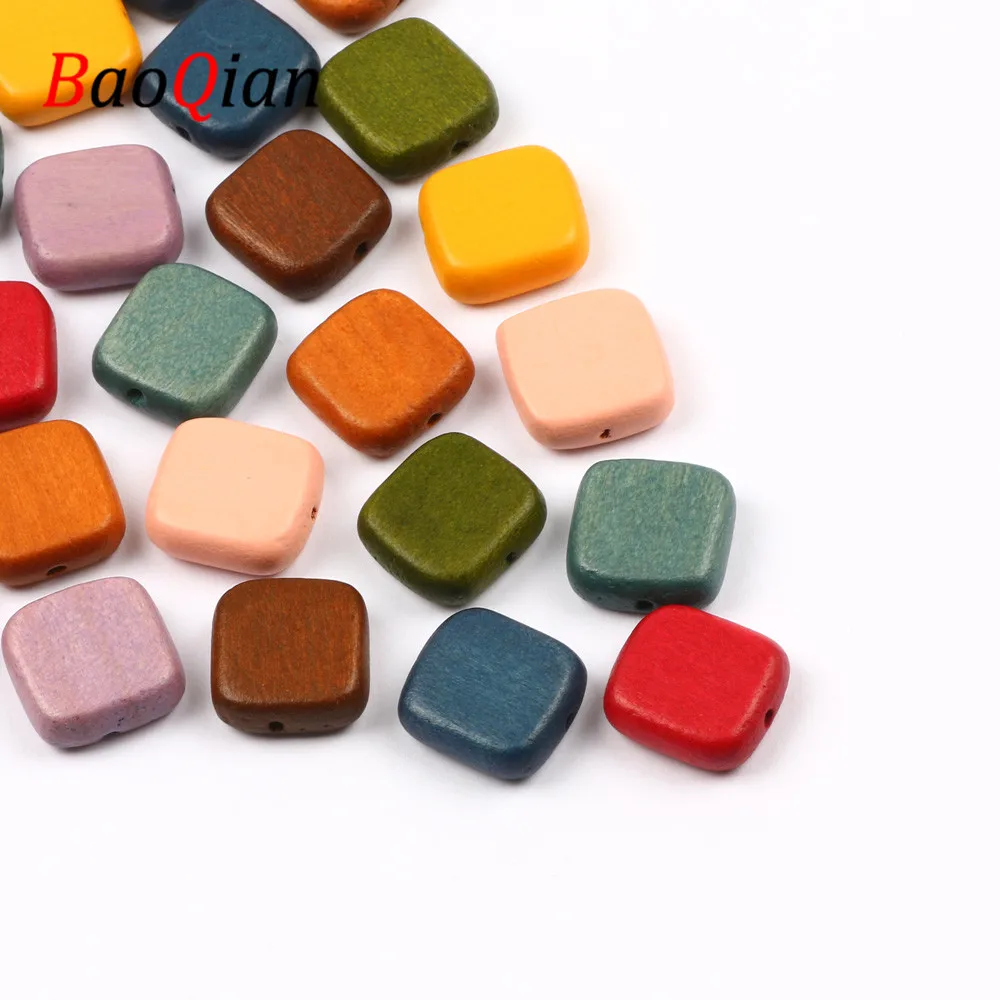 10pcs 16mm Multicolor Natural Wood Beads Wooden Square Loose Spacing Beads Jewelry Making Diy Necklace Bracelet Accessories