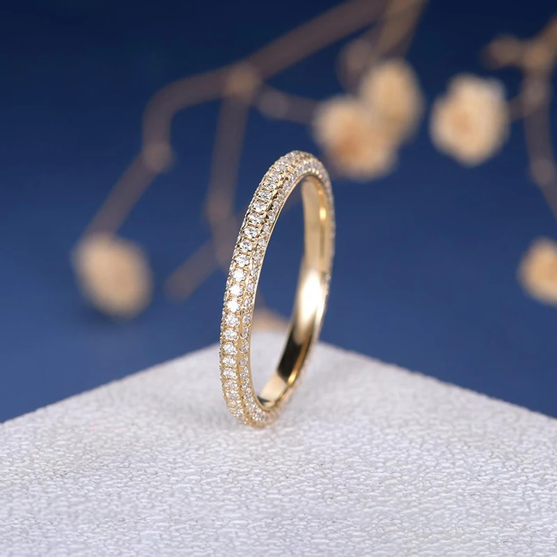 Imagem -02 - Cxsutilizado Anel de Moissanite Anel Feminino de Três Lados na Eternidade 14k com Faixa de Ouro Amarelo Minimalista para Combinar Aniversário