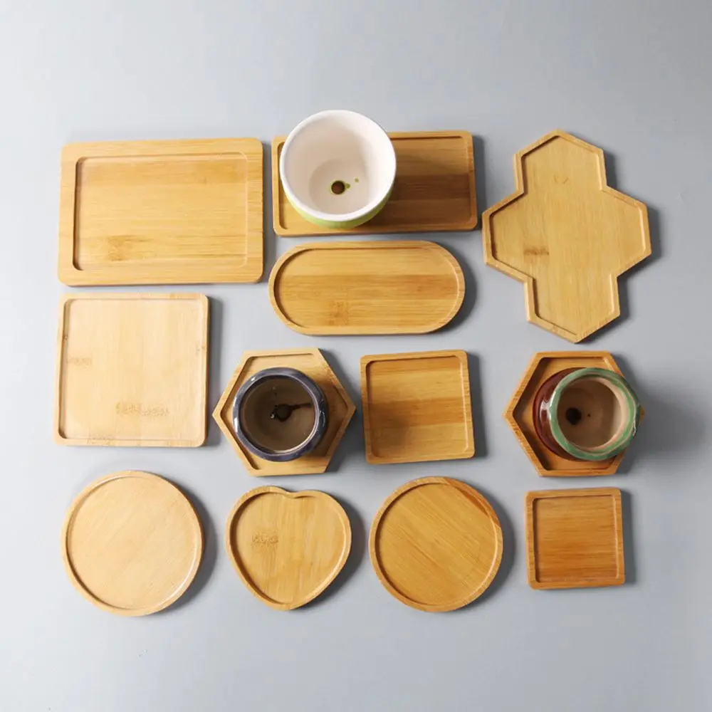 Multi Bamboo Tray Wood Saucer Flower Pot Tray Cup Pad Coaster Plate Kitchen Decorative Plate Creative Coaster Coffee Cup Mat