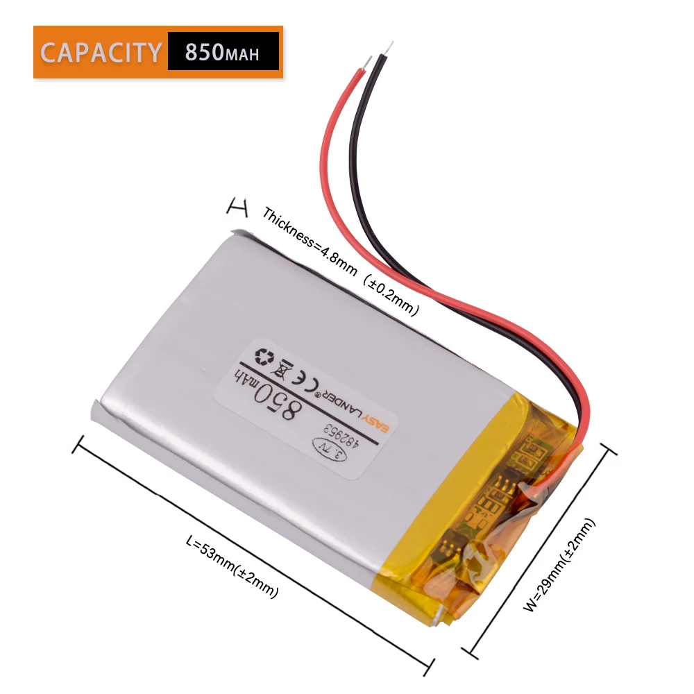 482953 3.7V 850mAH 503050 PLIB; polymer lithium ion / Li-ion battery for dvr,GPS,mp3,mp4,cell phone,speaker