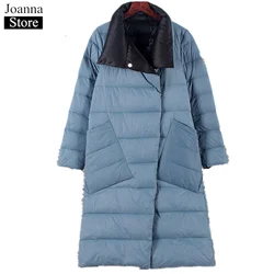 Winter Double-Faced Duck Down Long Jacket Women Slim Double-Breasted Lapel Warm Down Puffer Jackets Parka Casual Coats