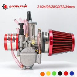 Alconstar- PWK 21 24 26 28 30 32 34mm Motorcycle Carburetor Carb with Air Filter ATV Buggy Quad Dirt Bike fit 2T 4T JOG DIO