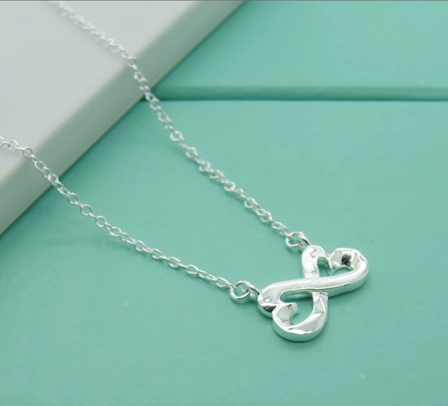 BABYLLNA Wholesale New 925 Sterling Silver Necklace Double Heart-Shaped Pendant Necklace for Woman Wedding Jewelry Party Gifts