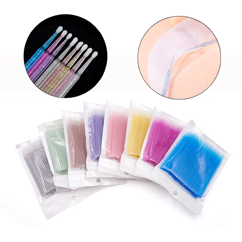 

100PCS/Lot Disposable MicroBrush Applicators Crystal Handle Eyelashes Removing Brushes Swab Tools Eyelash Extension Supplies