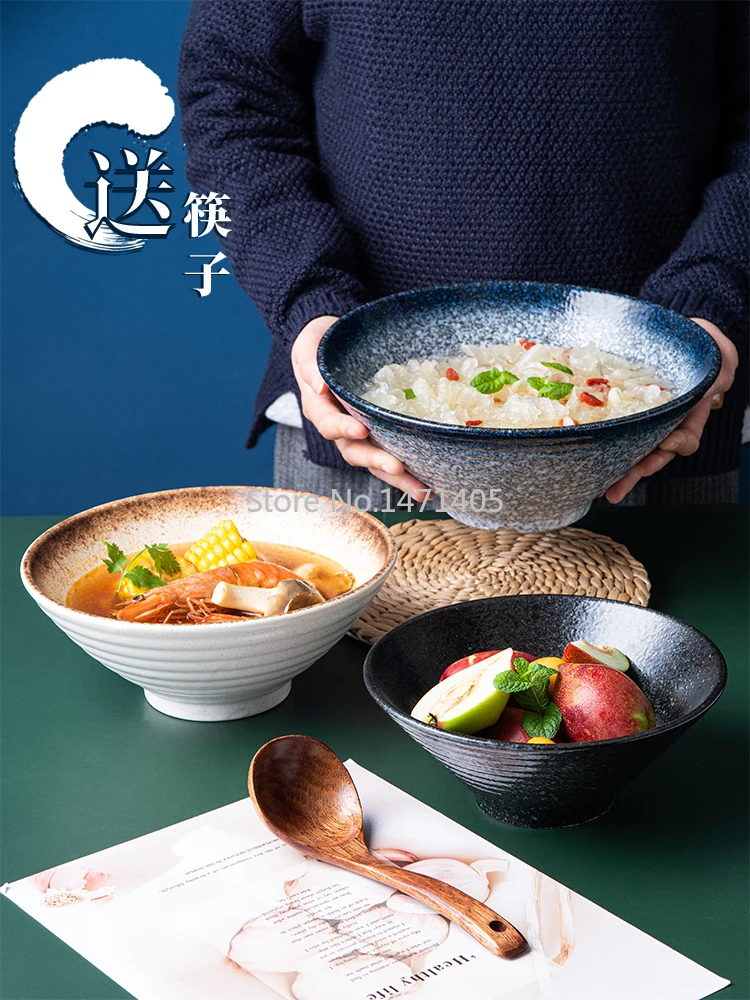 Japanese-style Ceramic Bowl Ramen Bowl Salad Tableware Noodle Bowl Household Noodle Bowl Rice Soup Bowl Large Single