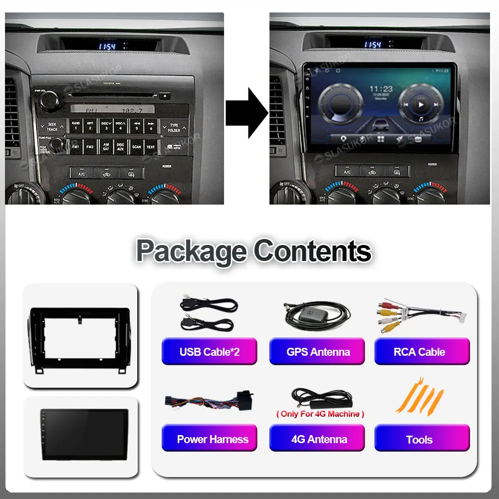 10 Inch Android 9 For Toyota Tundra XK50 2007 - 2013 Sequoia XK60 2008 - 2017 Player Navigation GPS Autoradio Video output Auto