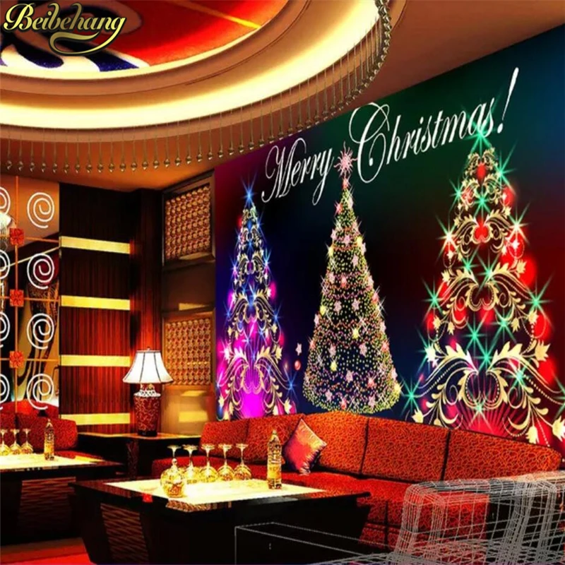 Custom Starlight christmas tree wall paper photo Mural Art Wallpaper room Cafe KTV Bar Merry Christmas Wall Covering Stickers