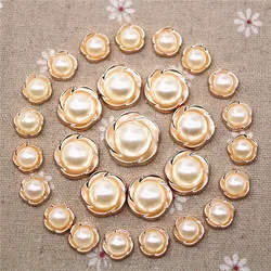 Golden color Ivory pearl Button Resin Flatback Simulated pearl Buttons Home Garden Crafts Cabochon Scrapbooking