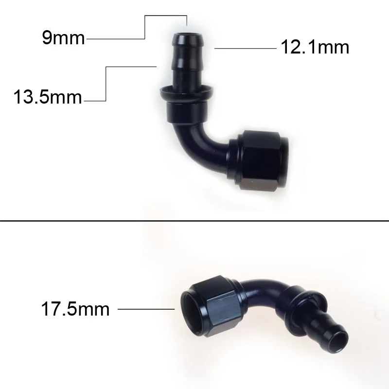 اكسسوارات السيارات الأسود الألومنيوم AN8 النفط الوقود المناسب النفط الوقود دفع على خرطوم 0 90 45 180 درجة المطاط أنبوب خرطوم النهاية