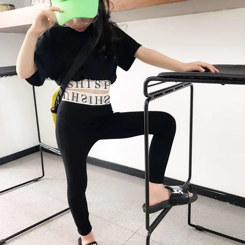 Clothing set girls 2-8 age summer top T-shirt+pants yoga practice sportswear Korean version slim fit fashion children's clothing