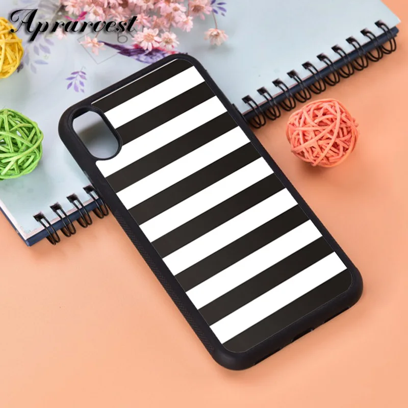 Aprarvest Black & White Stripes Silicone Rubber Phone Case Cover For iPhone 6 6S 7 8 PLUS X XS XR 11 12 MINI PRO MAX