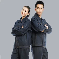 Autumn winter Denim Welding suits Woman men work Cotton thicken canvas long sleeve electrician auto repairmen uniforms coveralls