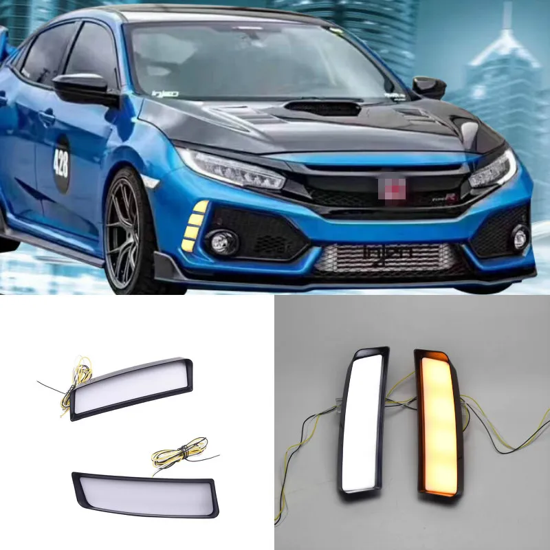 

2Pcs DRL For Honda Civic Type R 2018 2019 Led Daytime Running Lights Yellow Turn Signal Lamp ABS Waterproof