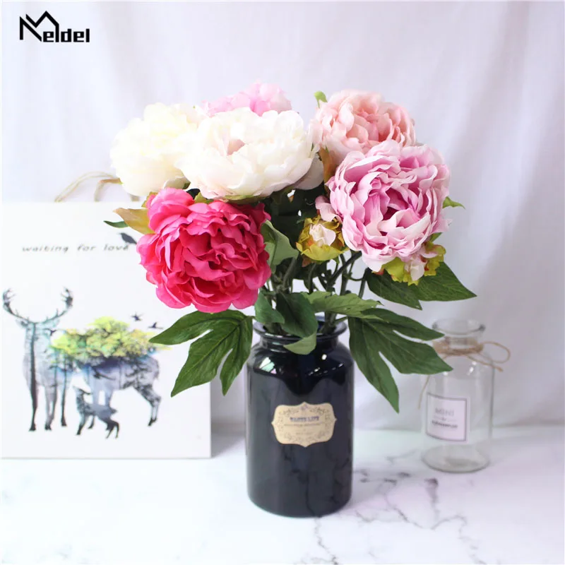 

Meldel Bridesmaid Bouquet Artificial Silk Peony Flower DIY Home Party Office Store Decorations Flower Arrangement Wedding Supply