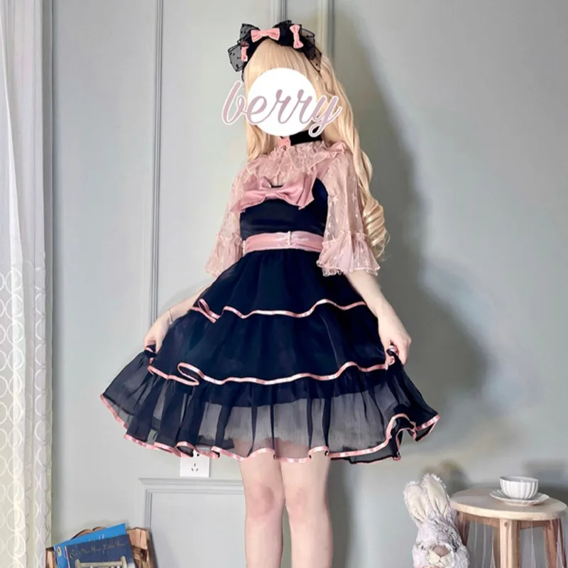 Victorian Gothic Lolita Jsk Dress Women Kawaii Lace Patchwork Elegant Princess Party Mini Dress Girls Sleeveless Y2K Vestidos