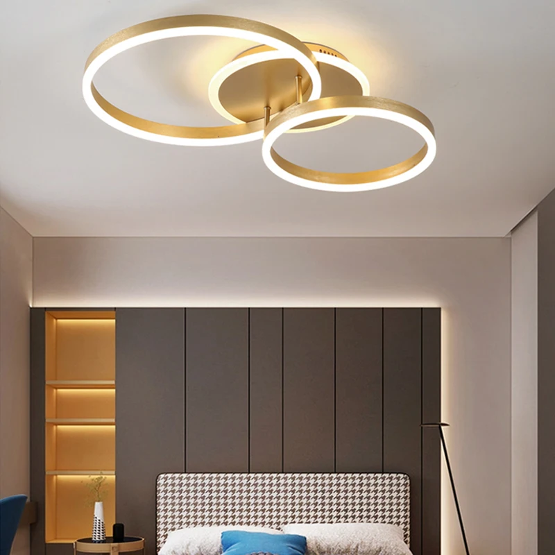 Regulável interior LED Lustres para sala de estar, decoração moderna, lâmpada de iluminação, luz do quarto, luminárias douradas